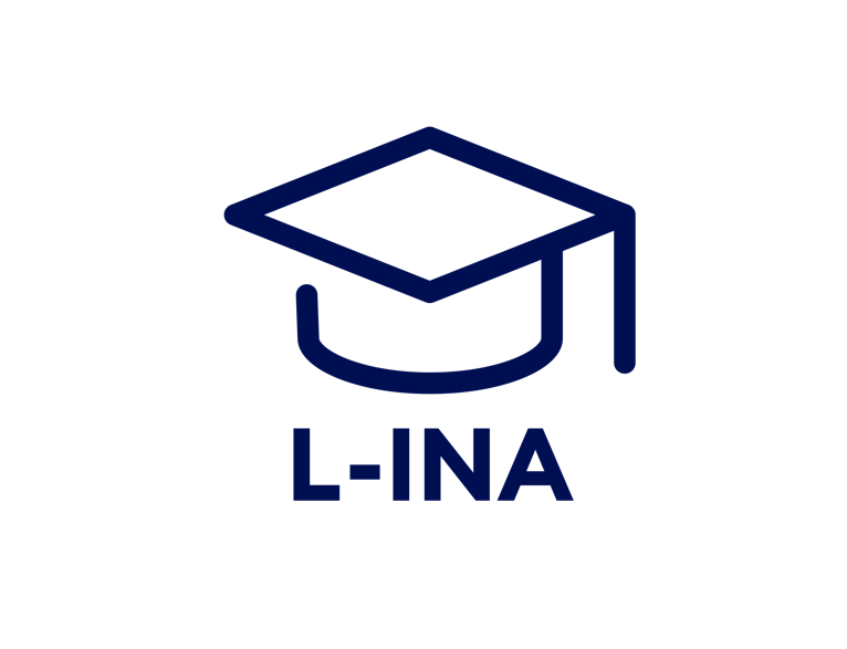 Logo L-INA mit einem Absolventenhut