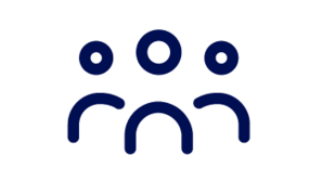 Dunkelblau umrandetes Symbol mit schemenhaften Darstellungen von drei Personen.