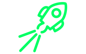 Umrisse einer nach rechts oben startenden Rakete in Grün