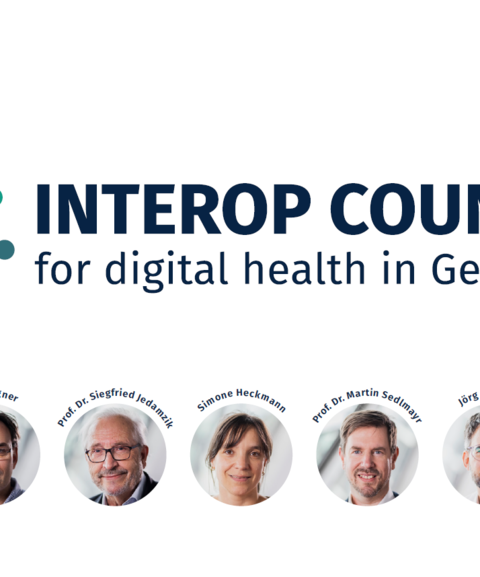 Logo des Interop Councils mit Fotos der einzelnen Mitglieder