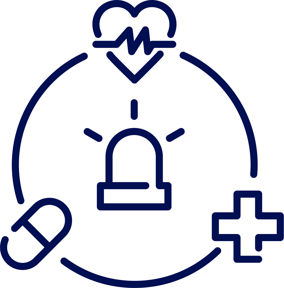 Medikamente, ein EKG und Kreuz in einer Abbildung