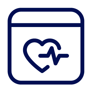 Blau umrandetest Symbol mit einer EKG-Kurve darin.